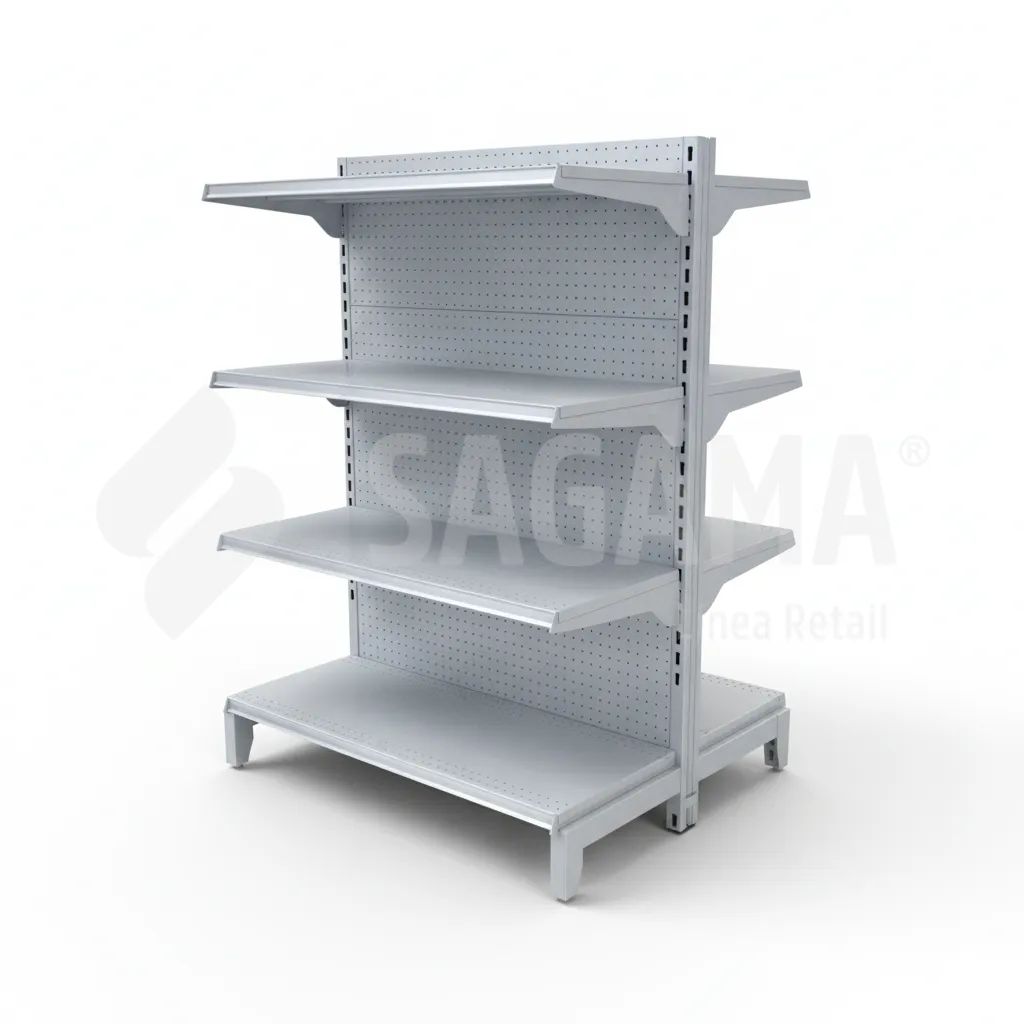 G&oacute;ndola met&aacute;lica central para tiendas retail