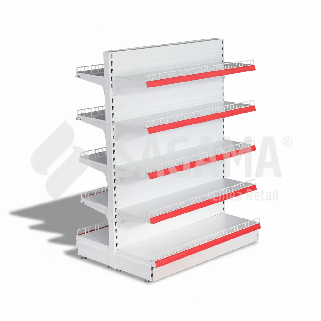 G&oacute;ndola met&aacute;lica central para minimarket y tiendas retail