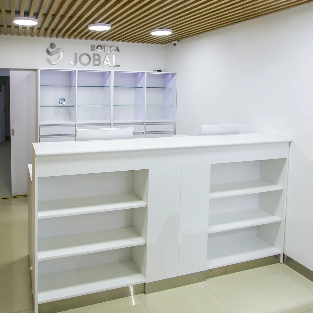 mueble de caja de cobro para farmacias